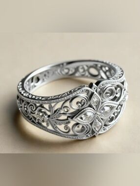 ❤️L $9 Each Or Bundle 4/$20 Intricate Silver Filigree Crystal Ring